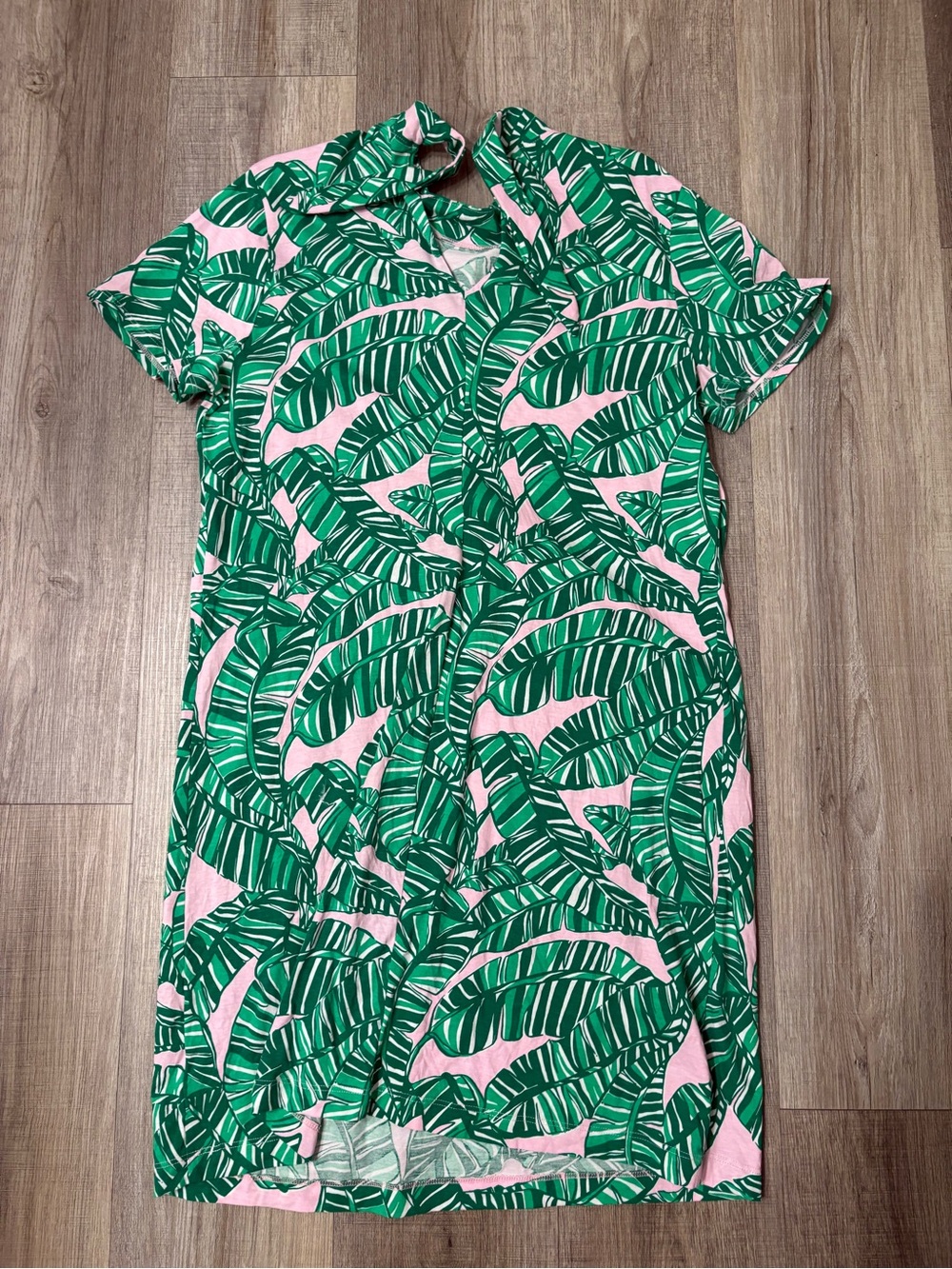 Lily Pulitzer Tropical Green Leaf Pink Shift Dress